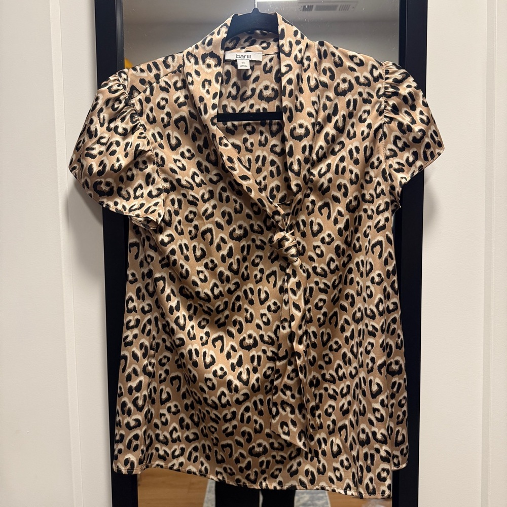 Bar III Leopard Print Blouse - Tan and Black